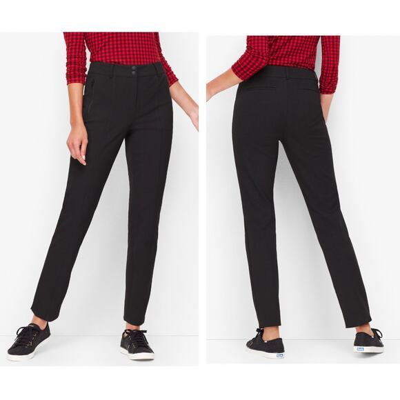 Talbots Black Stretch Twill Straight Leg Pants Zip Pocket Trousers Slacks 8 M - Picture 1 of 8